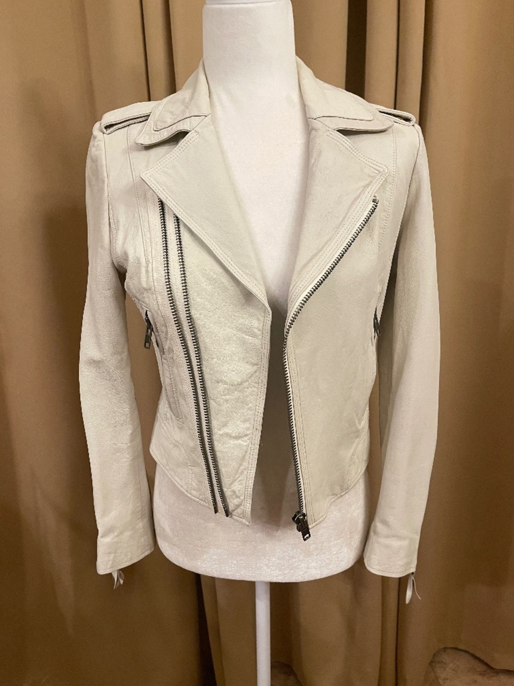 Joie Caldine Cream Lamb Leather Motorcycle Jacket Size XS